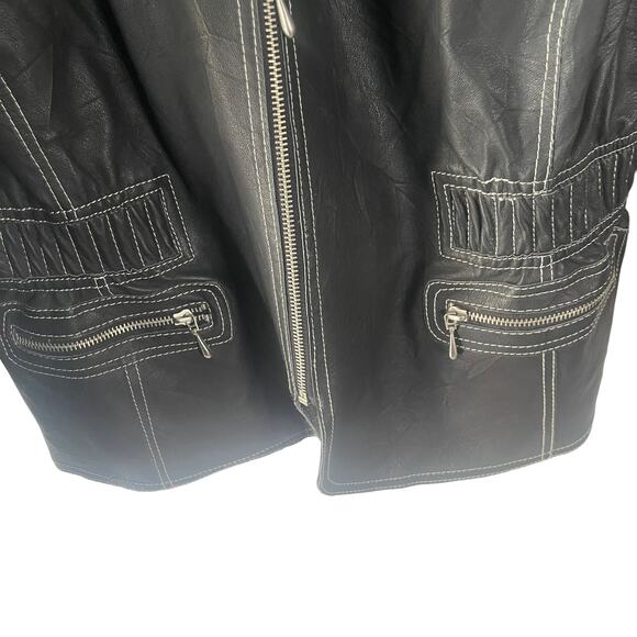 JL Studio Vintage 90s Plus Size 20 W Black 100% Leather Half Zip Moto Jacket - Picture 7 of 9